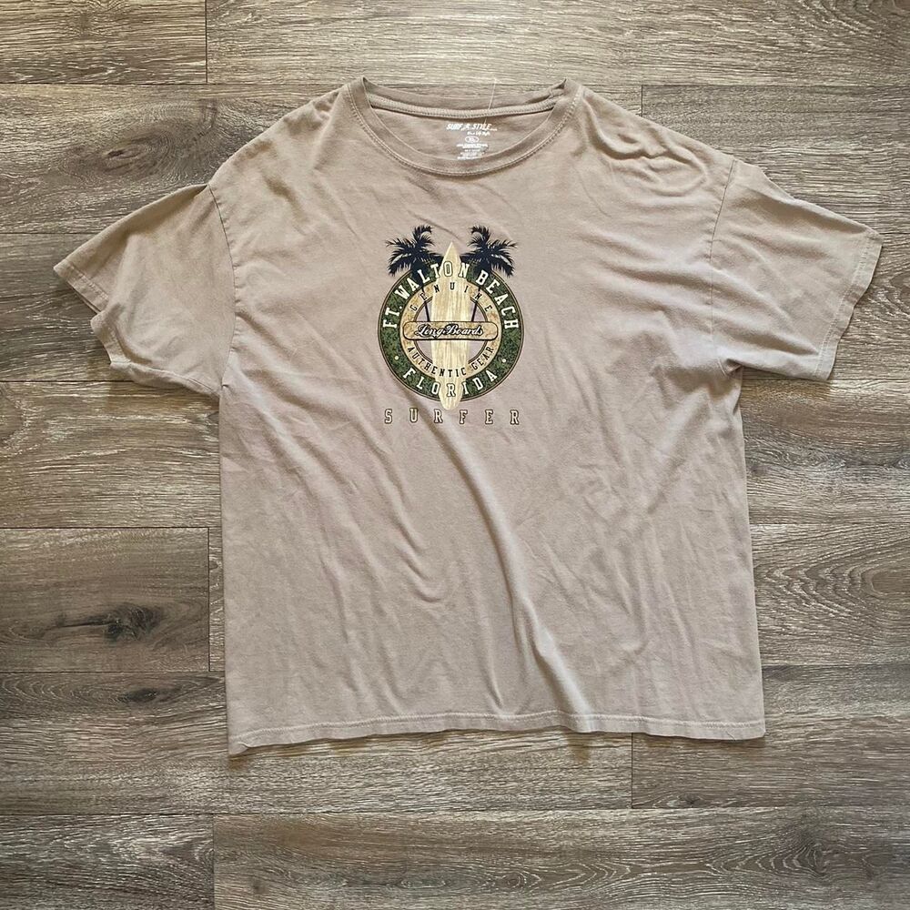Surf-style Men's Tan and Brown T-shirt